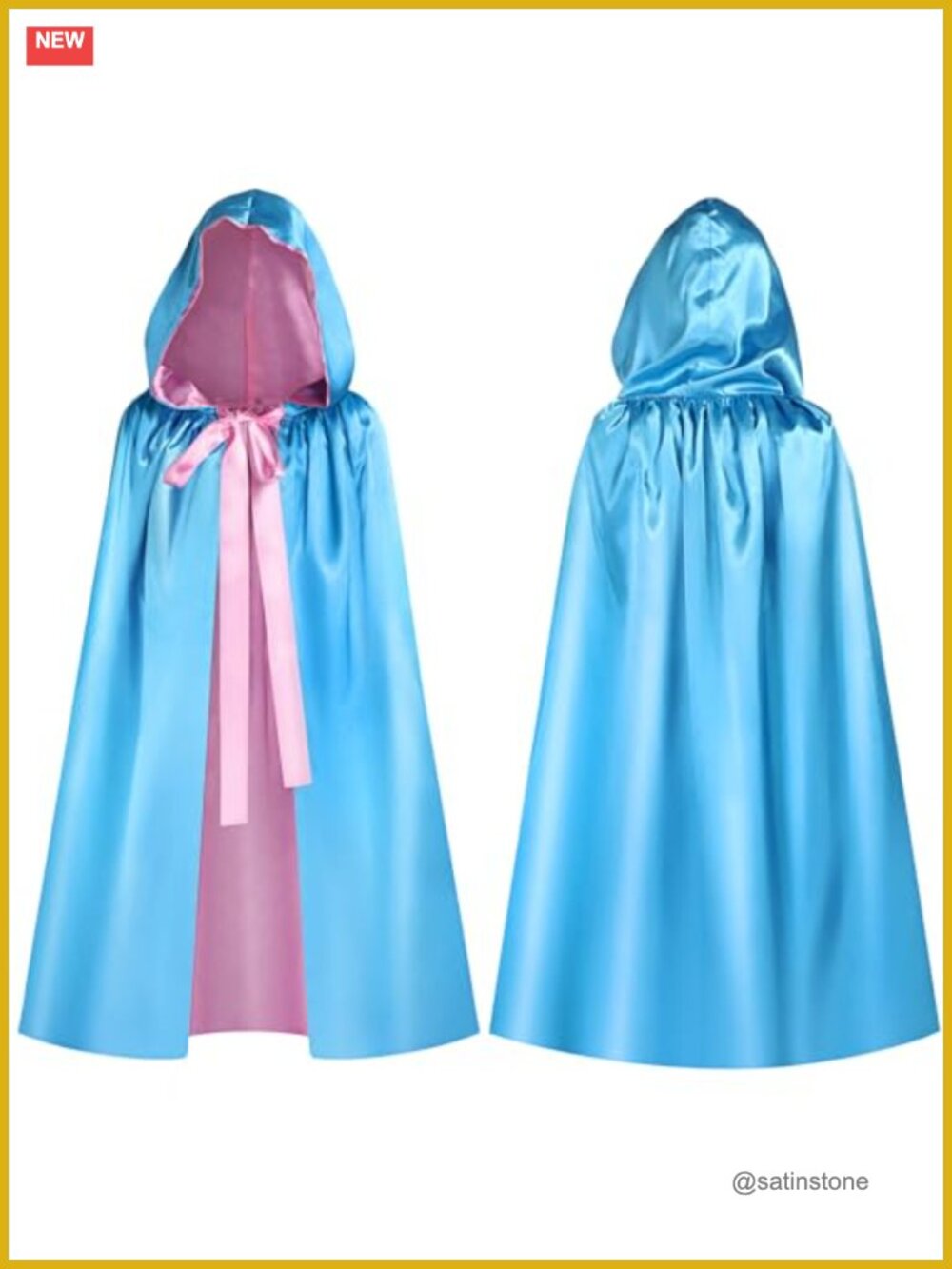Hooded Cape Fairy Princess Costume Reversible Satin Cloak